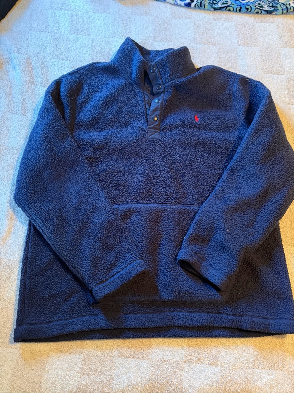 Ralph Lauren Navy Fleece Zip-Up Pullover with Red Pony